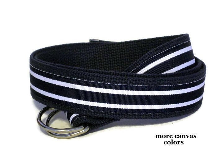 Blue Striped Belt / Navy Blue Canvas Belt / Blue Striped Etsy