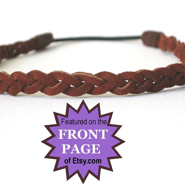 Leather Braided Hippie Headband  Boho Hairband, comfortable  - rust, black or brown suede