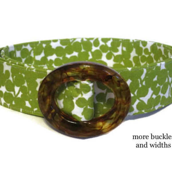 Green Floral Cloth Belt for Women - Multiple Buckle Options & D-rings