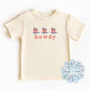 Toddler Cowboy Howdy T-shirt | USA Flag 4th of July Stars and Stripes | Kids Retro Natural TShirt | America Fourth of July Rodeo Trendy Tee