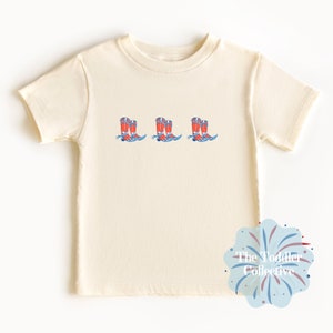 Toddler Cowboy T-shirt | USA Flag 4th of July Stars and Stripes | Kids Retro Natural TShirt | America Fourth of July Rodeo Trendy Tee