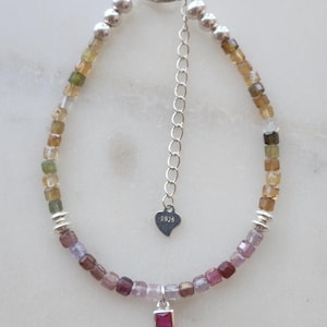 Pink Spinel and Green Tourmaline Bracelet with Pink Cubic Zirconia Charm – Healing Gemstone Jewelry for Self-Love and Emotional Balance