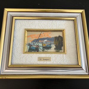 Original Italian Oil Paint Hand-painted by Signed G. Samperi PAESAGGIO Italy Gold Frame / Glass Vintage