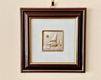Vintage gerahmte italienische 925er Silber-Wandbehang signierte geätzte Sterlingsilber-Kunst-gebildetes Bild Creazioni Artistiche arg 925