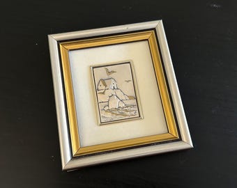 Vintage gerahmtes italienisches Creazioni Artistiche arg 925 silbernes Wandbehang signiertes geätztes Sterlingsilber-Kunst-gebildetes Bild