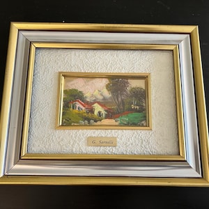 Original Italian Oil Paint Hand-painted by Signed G. Sarnelli PAESAGGIO Italy Gold Frame / Glass Vintage