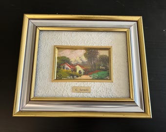 Original Italienische Ölfarbe Handgemalt von Signiert G. Sarnelli PAESAGGIO Italy Goldrahmen / Glas Vintage