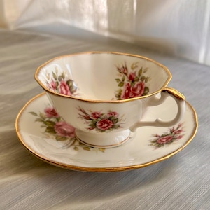 Vintage Royal Victorian Rose Floral Tea Cup and Saucer Bone China