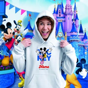 Personalised Mickey Mouse Hoodie, Disney Friends Gift Hoodie, Disney Cartoon Character Top, Disneyland Trip Hood, Funny Hoodie