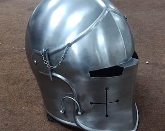 Handgefertigter Mittelalterlicher Barbuta Helm | Tragbare Ritter-Rüstung, Silber-Finish, Cosplay bereit