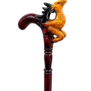 Howling Wolf Wooden Walking Cane – Decorative Carved Wood Walking Stick with Artistic Animal Handle