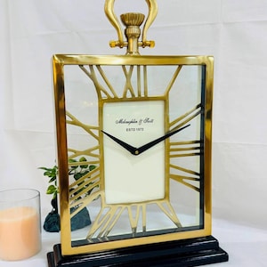 Luxury Roman Numeral Table Clock Gold Metal Frame Decorative Desk Clock - Black Wooden Base Elegant Antique Style Home & Office Décor Accent