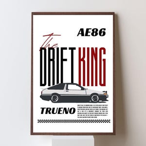 Toyota AE86 Trueno &quot;Drift King&quot; Minimalist Vintage Poster Digital Print Wall Decor Anime Initial D Digital Download Printable Art