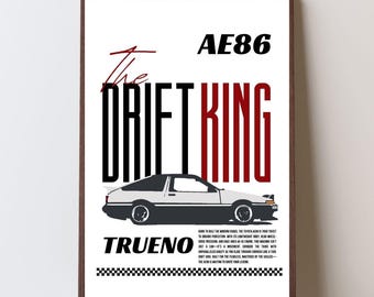 Toyota AE86 Trueno "Drift King" Poster, Minimalist Anime Art (Digital Download)
