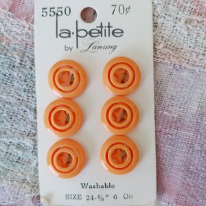 Vintage 60s Buttons Orange Peach Salmon 1960s 70s 19 Cards 79 Buttons Scovill Dritz LaPetite Streamline Lansing FREE SHIPPING image 4