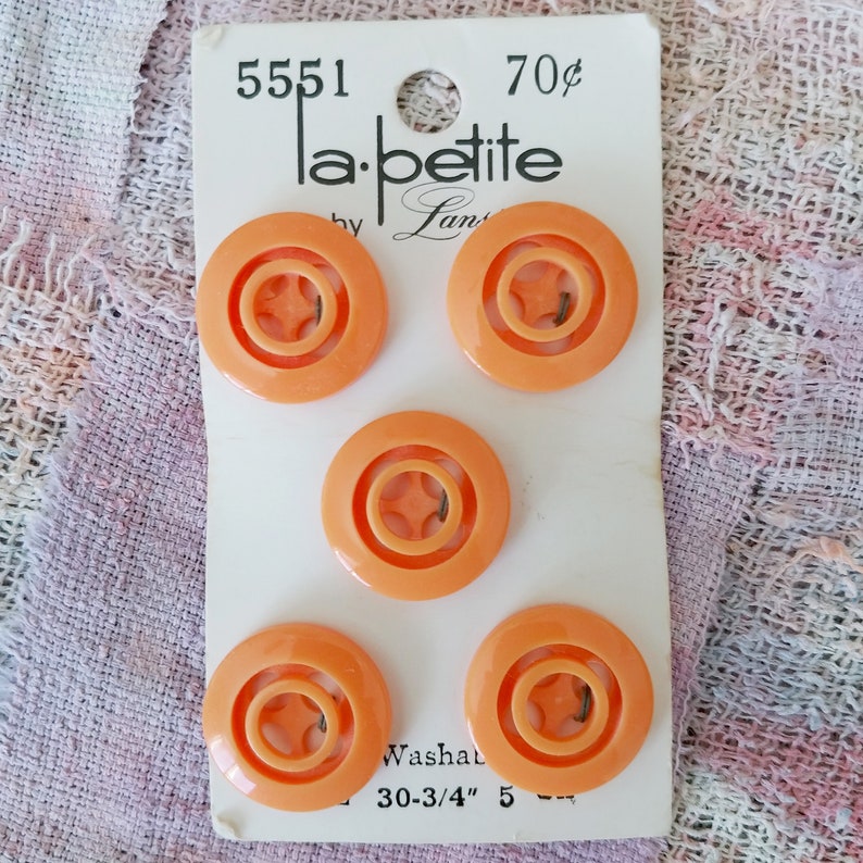 Vintage 60s Buttons Orange Peach Salmon 1960s 70s 19 Cards 79 Buttons Scovill Dritz LaPetite Streamline Lansing FREE SHIPPING image 3