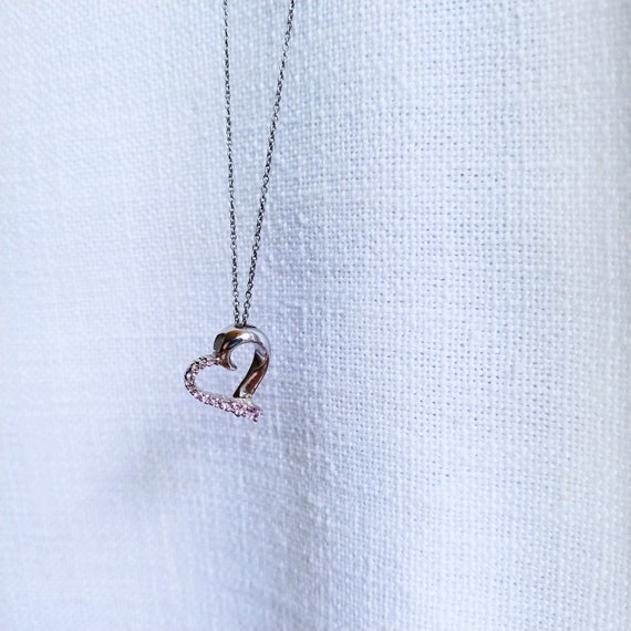 Vintage Heart Silver Chain Necklace Handmade Draw… - image 3