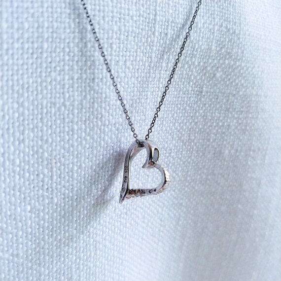 Vintage Heart Silver Chain Necklace Handmade Draw… - image 2