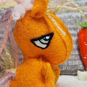 Baby Unicorn 100% Merino Wool Felt Doll Handmade Fantasy Creature Hand Painted Eyes Hand Sewn Long Yarn Mane image 3