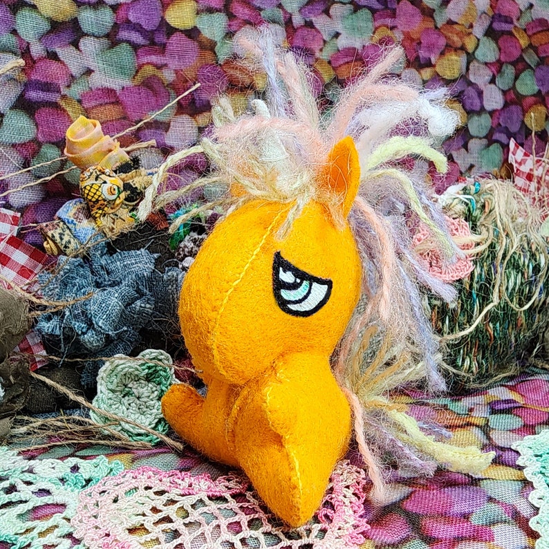 Baby Unicorn 100% Merino Wool Felt Doll Handmade Fantasy Creature Hand Painted Eyes Hand Sewn Long Yarn Mane image 1