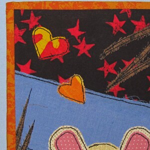 Fabric Art Greeting Card Write Your Own Note Mouse Hearts Cash Pocket Gift Send Love Sorry Birthday Thank You Folk Art image 3