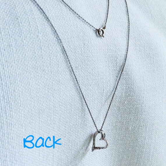 Vintage Heart Silver Chain Necklace Handmade Draw… - image 4