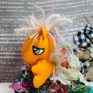 Baby Unicorn 100% Merino Wool Felt Doll Handmade Fantasy Creature Hand Painted Eyes Hand Sewn Long Yarn Mane image 10