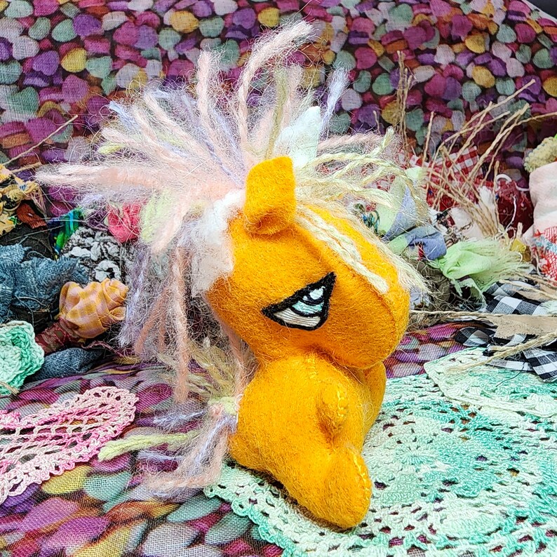 Baby Unicorn 100% Merino Wool Felt Doll Handmade Fantasy Creature Hand Painted Eyes Hand Sewn Long Yarn Mane image 2