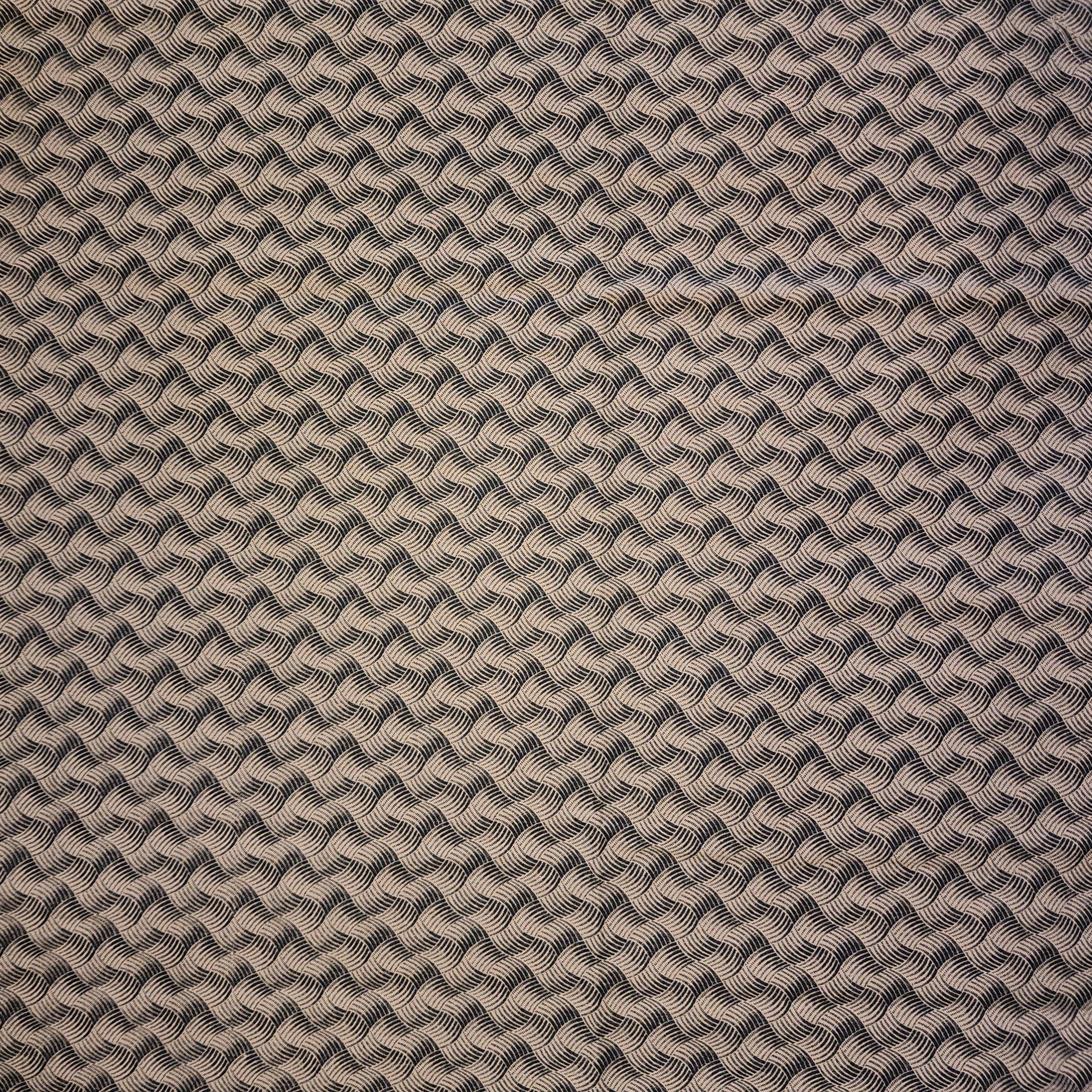 Vintage 1980s Fabric Modern Geometric Waves Tan Black