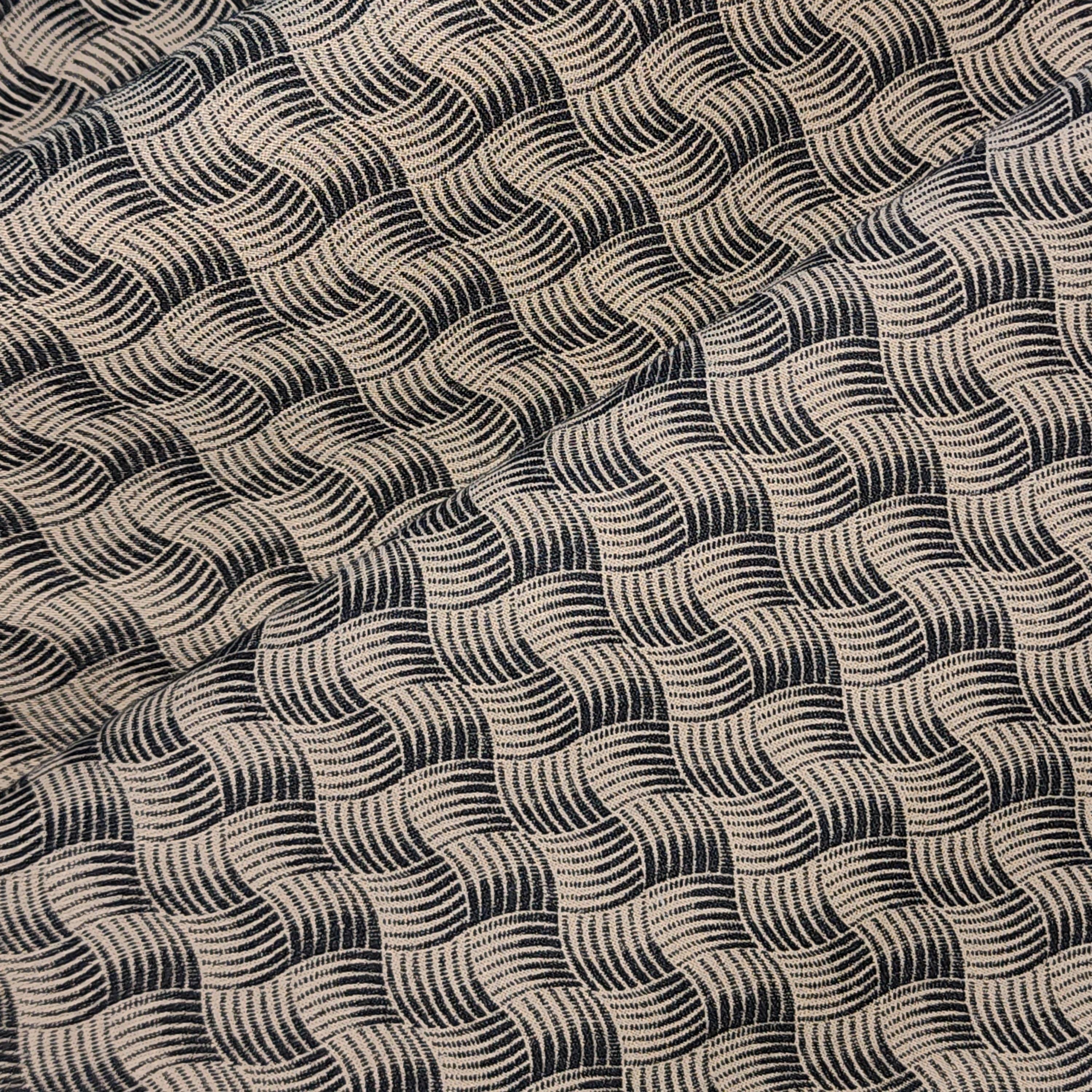 Vintage 1980s Fabric Modern Geometric Waves Tan Black