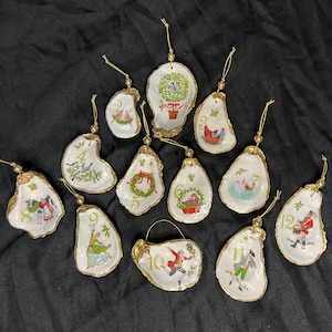 12 Days of Christmas hand made oyster shell ornaments