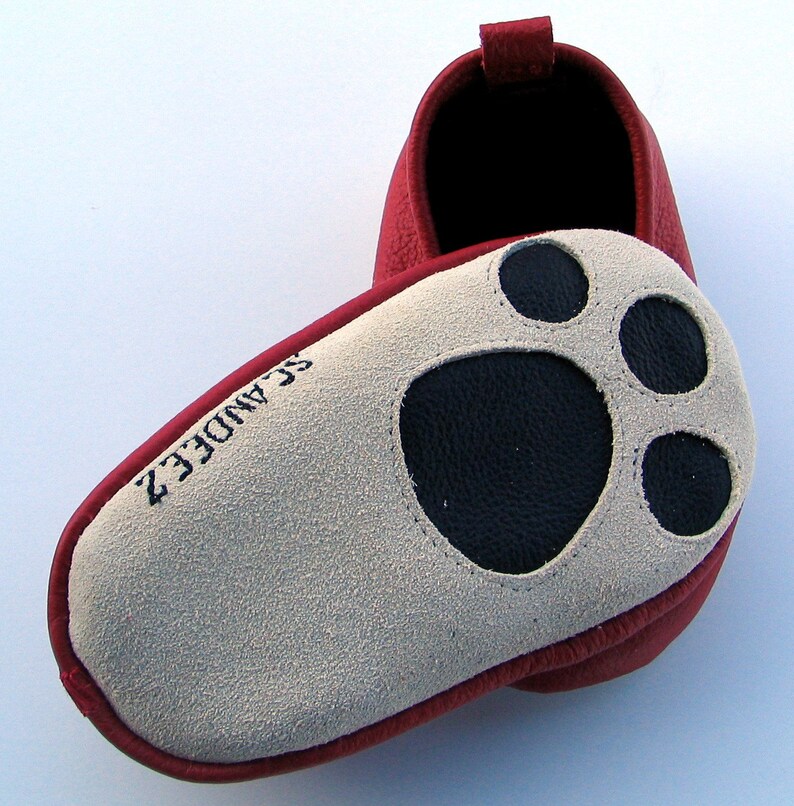 Baby Leather Pawprint Mok, Toddler Leather Shoe, Soft Sole Shoe, Baby Crib Shoe, Toddler Soft Sole Shoe, Baby Shower Gift, Free Shipping image 1