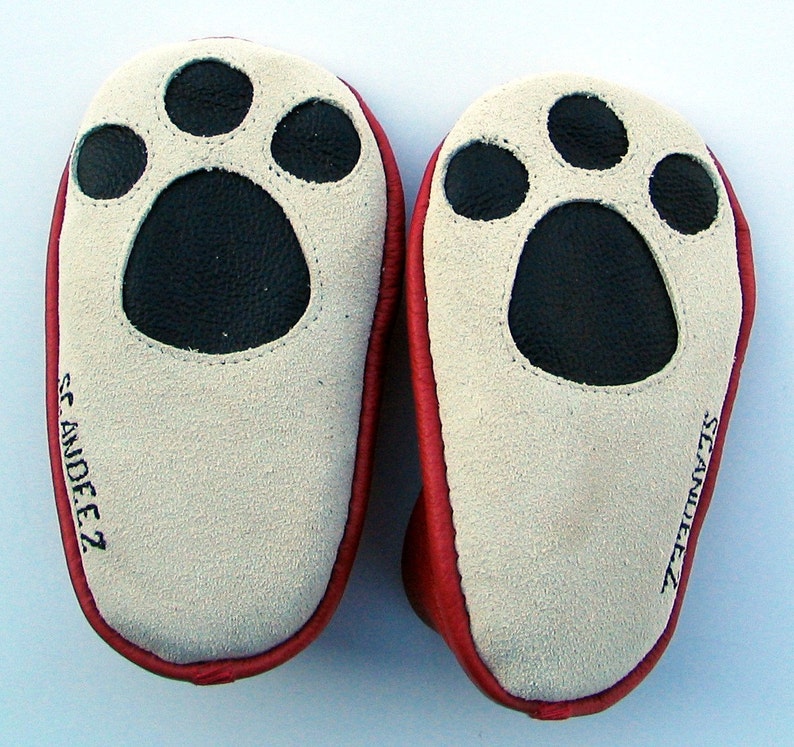 Baby Leather Pawprint Mok, Toddler Leather Shoe, Soft Sole Shoe, Baby Crib Shoe, Toddler Soft Sole Shoe, Baby Shower Gift, Free Shipping image 2