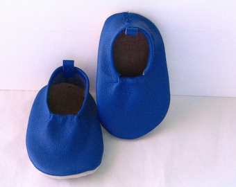 Blue Baby Leather Moks, Toddler Leather Shoe, Baby Soft Sole Shoe, Crib Shoe, Free Shipping, Baby Shower Gift, Baby First Shoe