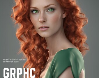 graphic design poster, digital art print, riverside high, unique gift idea for designers, green top, red hair, fine art digital download