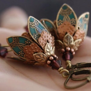 Teal Flower Earrings, Mother's Day Gift, Gift For Mom, Dangle Flower Earrings, Flower Drop Earrings, Dangle Earrings Gift For Her image 2