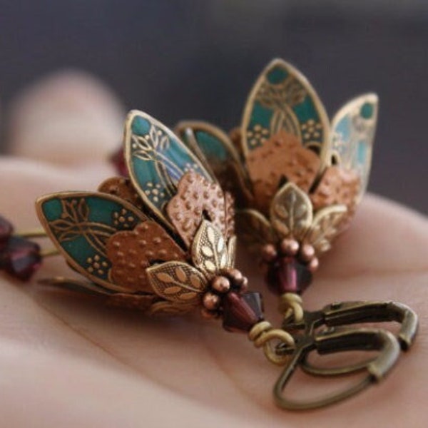 Teal Flower Earrings, Dangle Earrings, Valentine's Day Gift, Gifts For Her, Gift For Girlfriend, Dangle Flower Earrings, Mom Gift Valentine