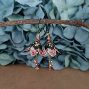 Pink Rose Floral Earrings, Dangle Drop Flower Earrings, Lilly Earrings, Crystal Earrings, Dangle Earrings, Gift For Wife, Gift For Friend image 2