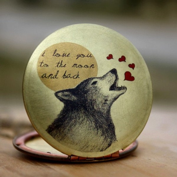 Wolf locket-art,print,original drawing,image,love,quote,weddings,bridal,bridesmaid,locket