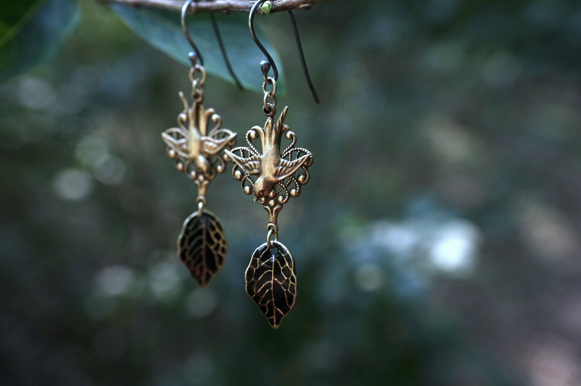 Bird Dangle Earrings Leaf Dangle Drop Earrings Romantic Gift Etsy