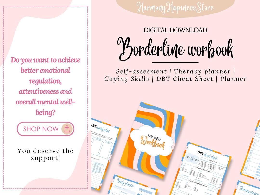 BPD Printable Workbook Set: Printable Borderline Workbook, Therapy ...