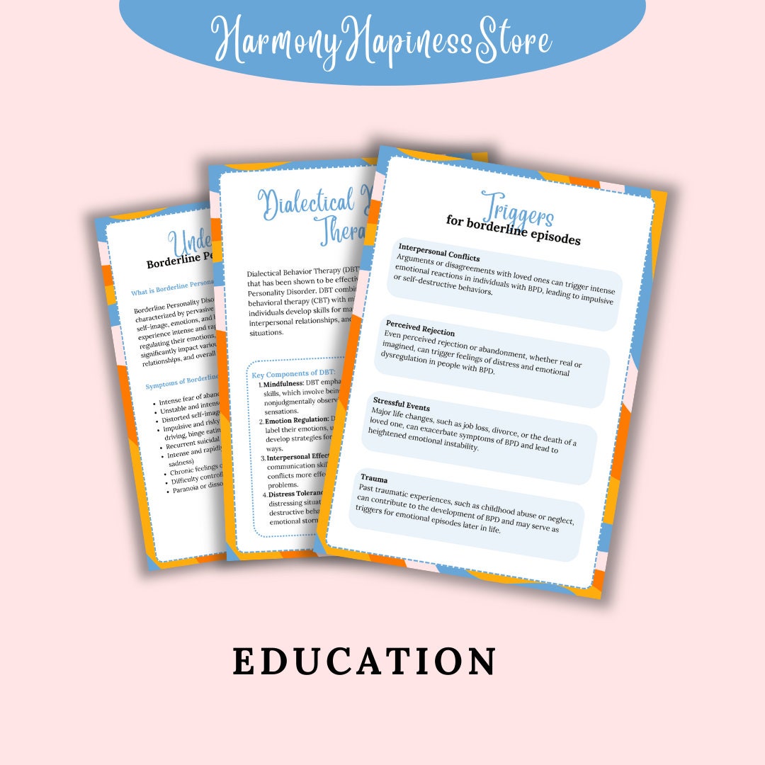 BPD Printable Workbook Set: Printable Borderline Workbook, Therapy ...
