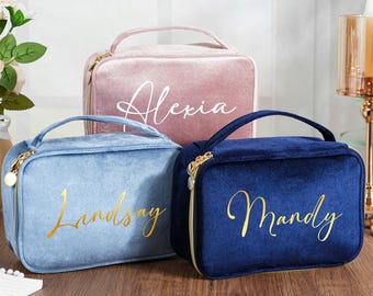 Bridesmaid Velvet Makeup Bag,Bride Toiletry Bag,Bridesmaid Gifts,Custom Makeup Bag,Travel Toiletry Bag,Velvet Cosmetic Bag,Christmas Gifts