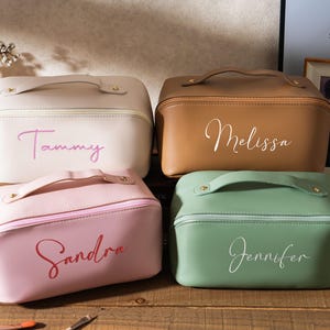 Embroidered Leather Makeup Bag,Large Capacity Cosmetic Bag,Makeup Organizer,Bridesmaid Makeup bag,Bridesmaid Gifts,Christmas Gifts for her