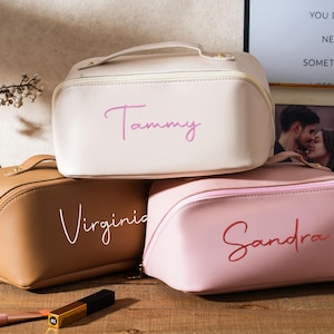 Große Kapazitäts-Kosmetiktasche, Make-up-Organisator, gestickte Leder-Make-up-Tasche, Brautjungfer-Make-up-Tasche, Brautjungfer-Geschenke, Weihnachtsgeschenke für sie