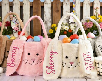 Gepersonaliseerde pluche paasmand, kindermand konijn met naam, geborduurde naam paasemmer, aangepaste paastas, paascadeaus voor meisjes en jongens
