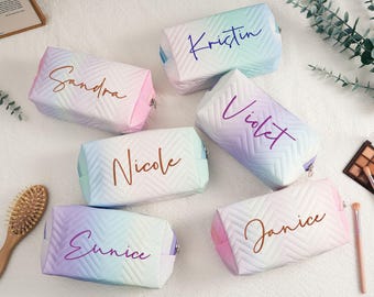 Neceser de maquillaje con degradado bordado personalizado, neceser de viaje cosmético personalizado