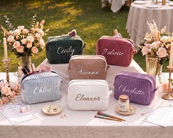 Custom Embroidered Velvet Makeup Bag, Monogram Cosmetic Pouch, Personalized Bridesmaid Proposal Gift,Bachelorette Travel Bag