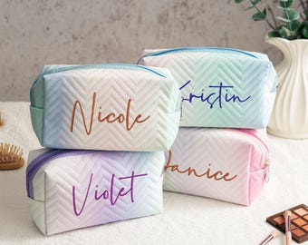 Custom Embroidered Gradient Makeup Bag: Personalized Travel Cosmetic Bag