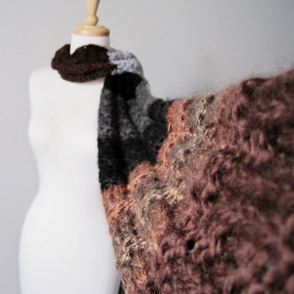 Men's Hand Knit FOREST PATCHWORK Scarf in Deep Moss, Coal Black, Brown, Cloud Grey - Winter Accessories Chunky Knit Sale